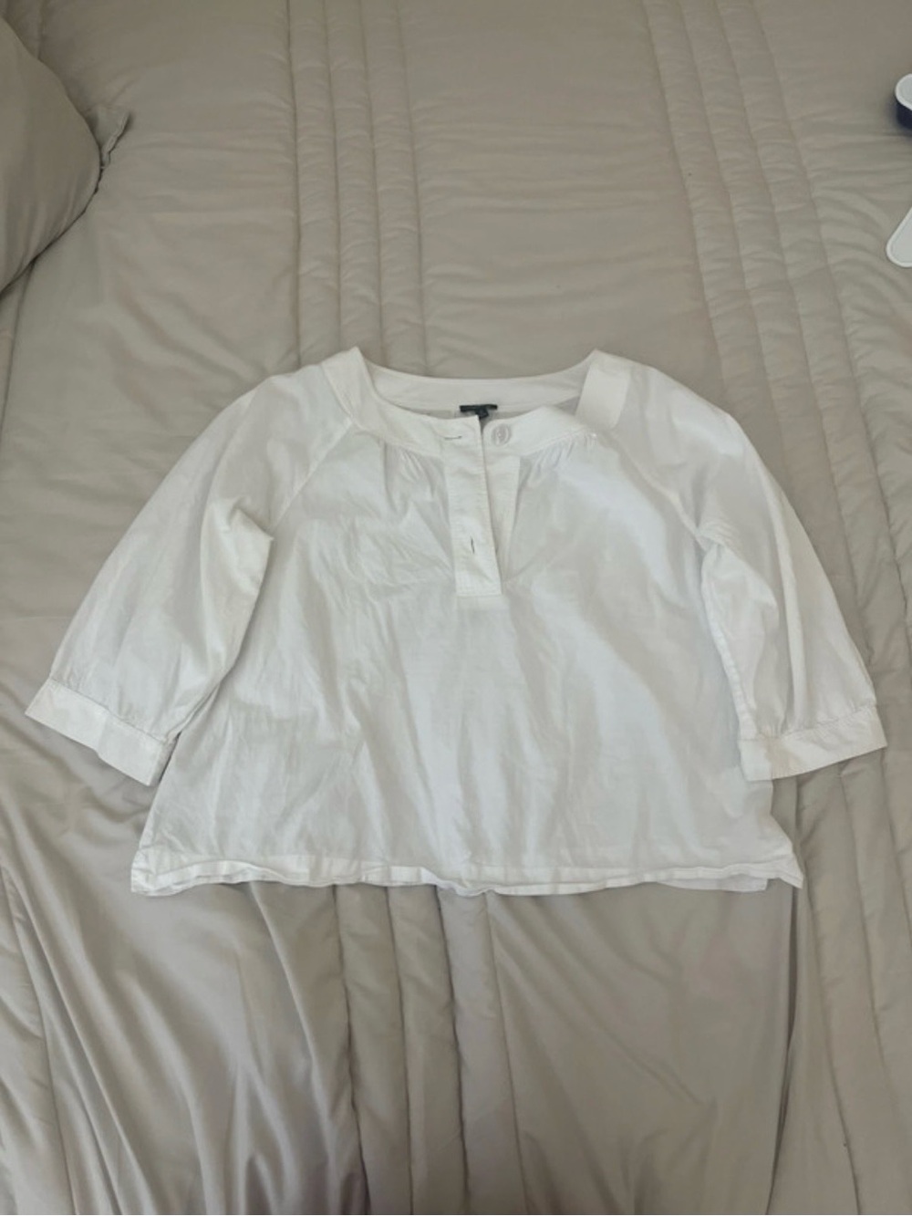 Talbots White Button-Front Three-Quarter Sleeve Top